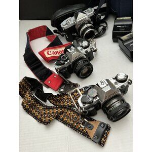Vintage Canon & Nikkormat Film Cameras Bundle With Straps & Lenses